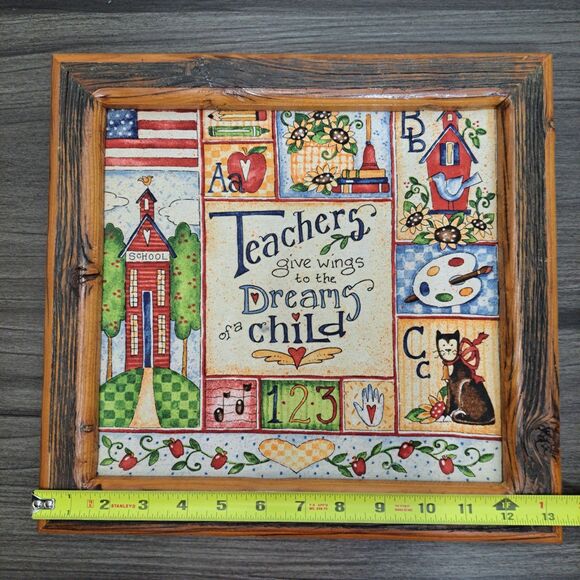 90s Art Canvas Teachers Give Wings To The Dreams Of Child Wood Framed 13.5"x13 - Picture 4 of 5